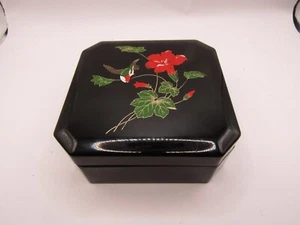Japan Black Floral Lacquered Coaster Set in Nesting Box - Picture 1 of 7