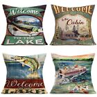 4Pcs Welcome to Lake Cabin Theme Throw Pillow Cover Vintage Wood Cabin House ...