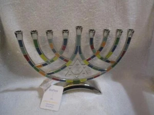 Hanoukka Menorah Star of David Chrome Enamel 9 Candle Holder 9" Wide x 7" Tall - Picture 1 of 7