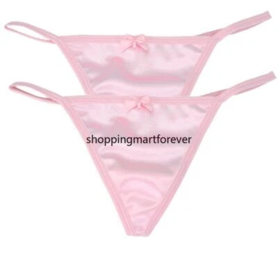 4 piezas Ropa interior satinada para niñas Micro Rosa Tanga Bragas de tiro bajo para 10-12T Foto 1 de 4