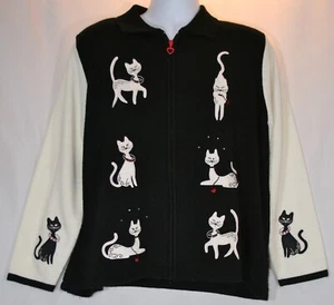 Tanjay Sweater 3XL  Cat Lovers Delight - Rhinestone Embroidered Black White - Picture 1 of 3