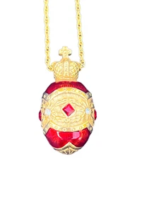 Joan River's Red Crown Egg Crystal Necklace Pendant - Picture 1 of 6