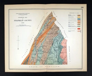 1881 Pennsylvania Geology Map Franklin County Chambersburg Waynesboro Ft. Loudon - Picture 1 of 3