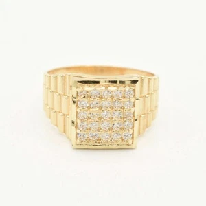 Men's Unisex Railroad Square CZ Pinky Ring Real Solid 10K Yellow Gold Size 8.5 - Picture 1 of 5