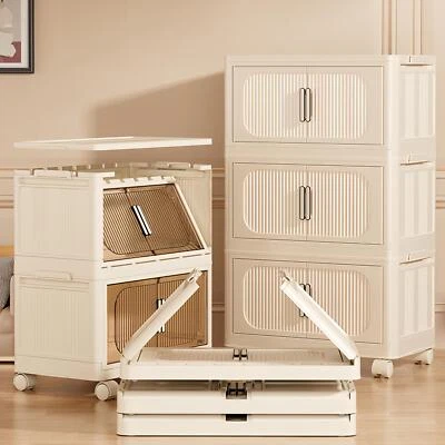 Collapsib Storage Cabinet Closet Organizers Bins with Magnetic Door with Wheels - Image 1 of 4