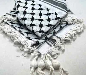Keffiyeh Scarf Shemagh Arab Cotton Original Kufiya White Black - Picture 1 of 1