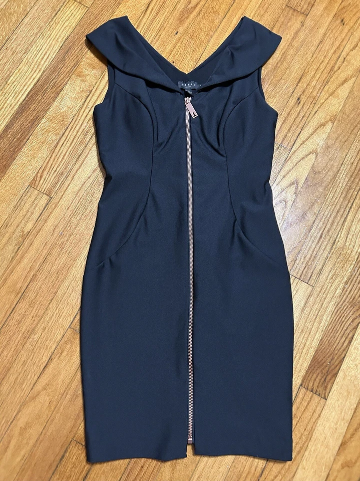 Vestido Ted Baker Ravana Cremallera Frontal en Negro - Talla US 4 Foto 1 de 4