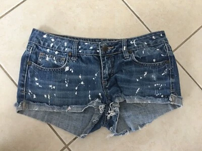 Decree - Pantalones Cortos Juniors Talla 7 Blanqueados Manchados por Diseño Denim Jean Shortie Foto 1 de 4