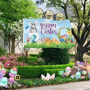 Easter Flags 3X5 Ft Double Printed Easter Decorations Bunny Rabbit Eggs Basket P - Picture 1 of 8