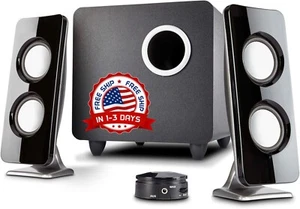 Sistema De USB Audio Sonido 2 Altavoces Con Subwoofer Para PC Casa El Hogar Set - Picture 1 of 7