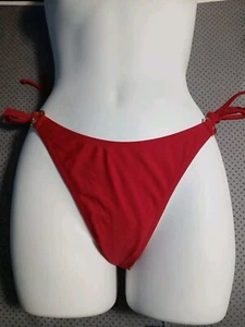 RELLECIGA Small Red Cheeky High Cut Tie Ring Thong Brazilian Bikini Bottom Nwt - Picture 1 of 10