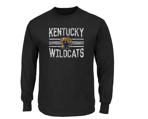 Men's Kentucky Wildcats Long Sleeve 100% Cotton, Black, Banner Tee (po) Cover