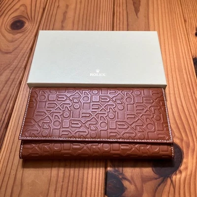Carteira Rolex Novidade Longa Couro Bifold Em Relevo Marrom com Caixa Direta do Japão - Imagem 1 de 4