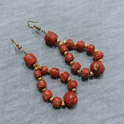 WOW Pendiente de Piedras Preciosas de Coral Natural Pendiente Coral Italiano Hecho a Mano Pendiente Foto 1 de 4