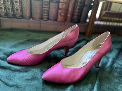 Zapatos de tacón vintage YSL-YVES SAINT LAURENT rosa satinado talla 9,5 N Foto 1 de 4