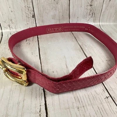 1990s Pink Leather Snakeskin Belt Vintage THE RITZ ACCESSORY Collection Size S/M - Image 1 of 4
