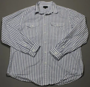 J Crew Oarsman Shirt Mens Large White Blue Striped Button Up Pocket - Picture 1 of 9