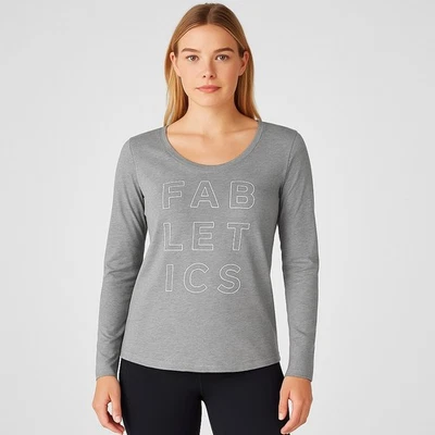 Camiseta Fabletics Manga Larga Cuello Redondo L Gris Mezcla Algodón Logo Top Atletismo Foto 1 de 4