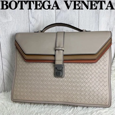 Bottega Veneta Intrecciato Hombre Bolso de Negocios Maletín Bolso de Mano Cuero Gris Foto 1 de 4