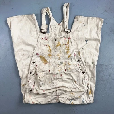 VTG Big Mac White Thrashed Overalls Carpenter Bibs Workwear Painter Paint Stain - Image 1 of 4