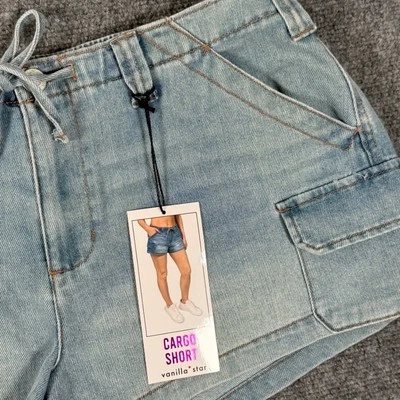 Pantalones Cortos de Carga Vanilla Star Denim Tiro Alto Cordón Cintura Elástica L Exterior Foto 1 de 4