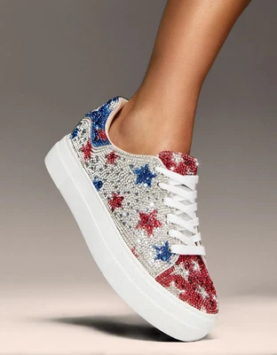 Zapatillas Betsey Johnson Stars Sydny Plataforma Talla 8.5 Rojo Plata Azul Cristales NUEVAS Foto 1 de 4