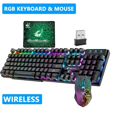 Rechargeable Wireless Keyboard & Mouse+Pad Gaming Combo Set RGB Backlit Light up - Image 1 of 4