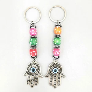 Set of 2 Hamsa Hand Evil Eye Beaded Keychains Colorful Dangle Charms - Picture 1 of 1