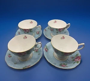 Juego de 4 tazas de té y platillos ROYAL ALBERT ~ AZUL POLKA, hermosos - Imagen 1 de 16