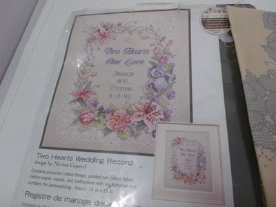Dimensions TWO HEARTS ONE LOVE Stamped Cross Stitch Kit 11" x 14" - Image 1 of 3