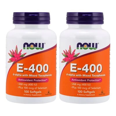 2 x NOW Vitamina E 400 UI Mezcla Tocoferoles Protección Antioxidante 100 Cápsulas Blandas Foto 1 de 4