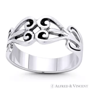Dije corazón remolino de filigrana estilo vintage banda apilable en plata esterlina 0,925 - Imagen 1 de 1
