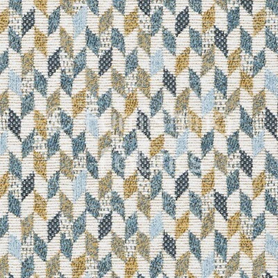 Nuevo Amarillo Azul Blanco Pequeño Patrón Geométrico Calidad Chenille Tela Tapicería Foto 1 de 4