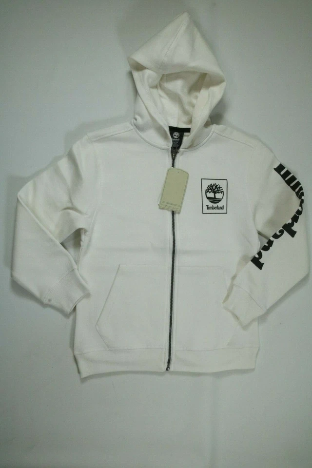 Timberland White Long Sleeve Full Zip Hooded Sweatshirt