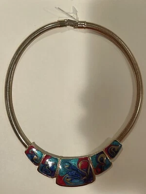 Collar Collar Vintage Tono Dorado Turquesa Púrpura Rojo Azul De los años 80 Foto 1 de 3