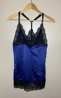 Sexy Vestido Shirley Of Hollywood Camisola Camisón Lencería Azul Satinado Encaje Sin Mangas S Foto 1 de 4