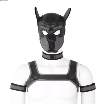 Neoprene Puppy Hood Role Play Dog Mask Puppy Cosplay Full Head with Neck Cover - Image 1 of 4
