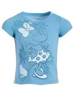 Disney Minnie Mouse Flocked Graphic T-Shirt Little Girls 5 Blue Short Sleeve - Picture 1 of 16
