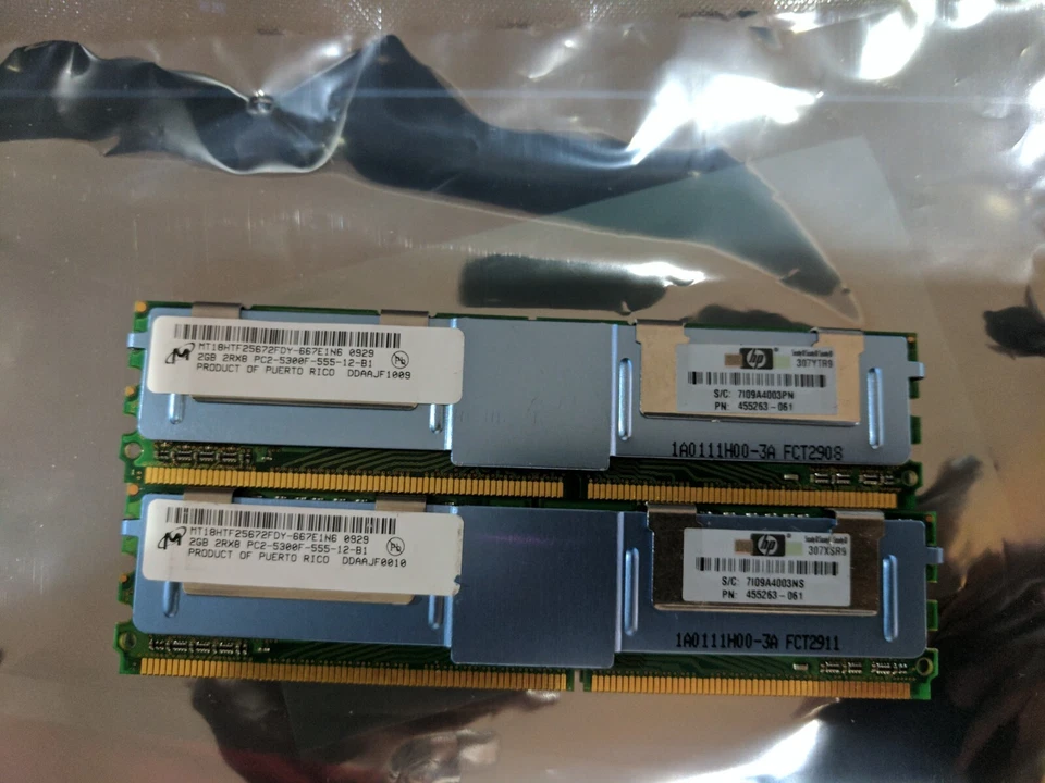 Lote de 10 Memorias ECC Genuinas HP 2GB PC2-5300F-555-11 DDR2 667MHz (455263-061) Foto 1 de 1