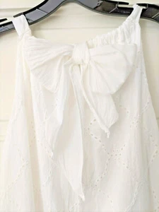 Small WHITE Eyelet Shift Dress Halter Top Bow tie ITALIAN comfortable NWT - Picture 1 of 8