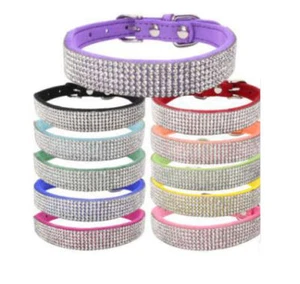 Dog Collar Suede Leather Rhinestone Diamante Soft Bling Cat Puppy Small Pet UK - Picture 1 of 19