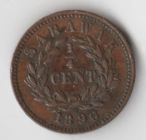 un004 1896H Sarawak Raja C. Brooke ¼ Cent Coin - Picture 1 of 2