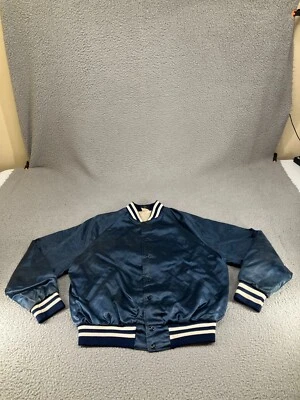 Vintage Varsity Bomber Jacket Mens Large Blue 90s USA Hilton Pockets Snap Front - Image 1 of 4