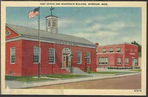 POST OFFICE & MAKEPEACE BUILDING ~ Wareham Massachusetts ~ LINEN - Picture 1 of 2