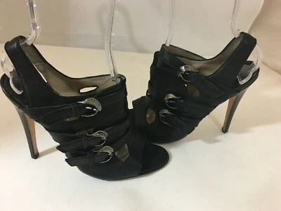 MANOLO BLAHNIK 53519 CUERO NEGRO MOTO GLADIADOR BOTINES SANDALIA TALLA 39.5 Foto 1 de 4