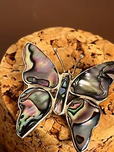 VTG Alpaca Silver and Abalone Butterfly Pendant Large Bale Marked - Picture 1 of 5