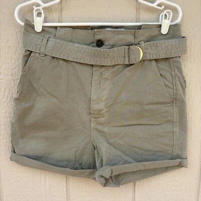 Pantalones cortos con cinturón Frame Safari para mujer 27 verde oliva tiro alto utilitario puños Foto 1 de 4