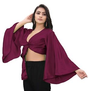 Violet Red  TOP Satin Ruffle top Belly Dance Ruffle Self Tie top For Girls S29