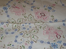 Gorgeous Elaborate Colorful Embroidered & Cutwork Madeira Linen Tablecloth 49"