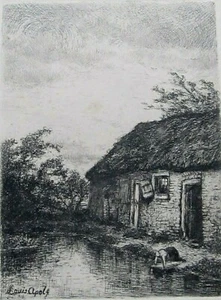 Louis APOL Boerderij aan het water Gravure XIXe S. Ferme au bord de l'eau - Picture 1 of 6